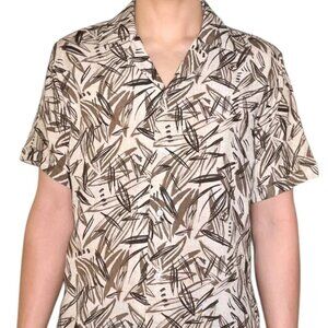 Jakamen Brown Abstract Leaf Print Shirt